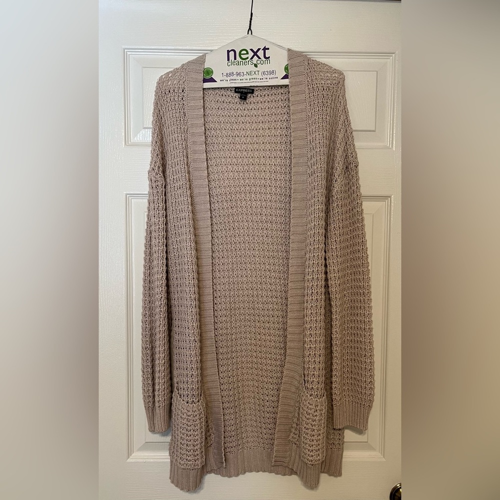 Express Beige Crochet Duster Cardigan Size Medium